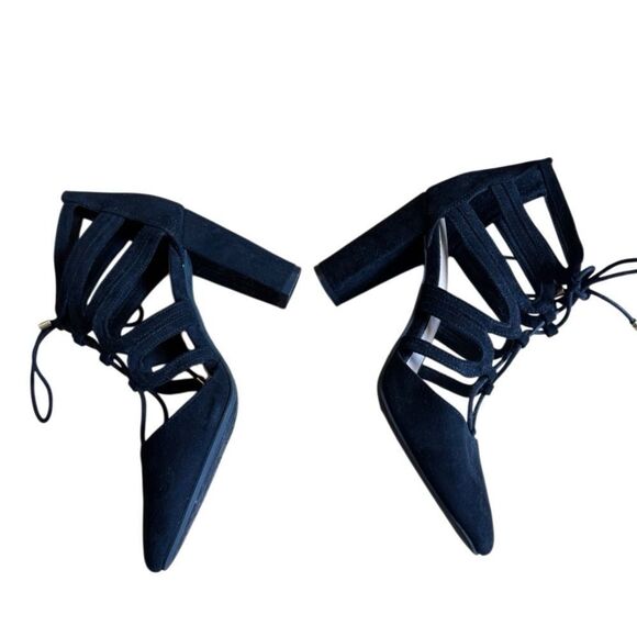 Christian Siriano Women's Black Strappy Tie Chunky Heels Size 7 - Picture 5 of 8